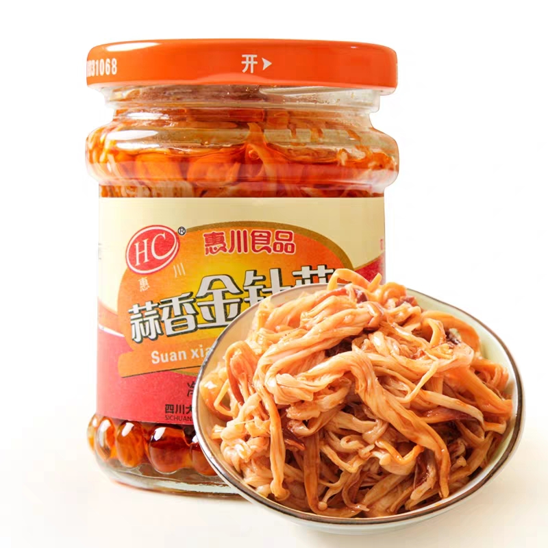 惠川金针菇6瓶下饭菜瓶装香辣味零食罐装熟食即食开味红油金针菇
