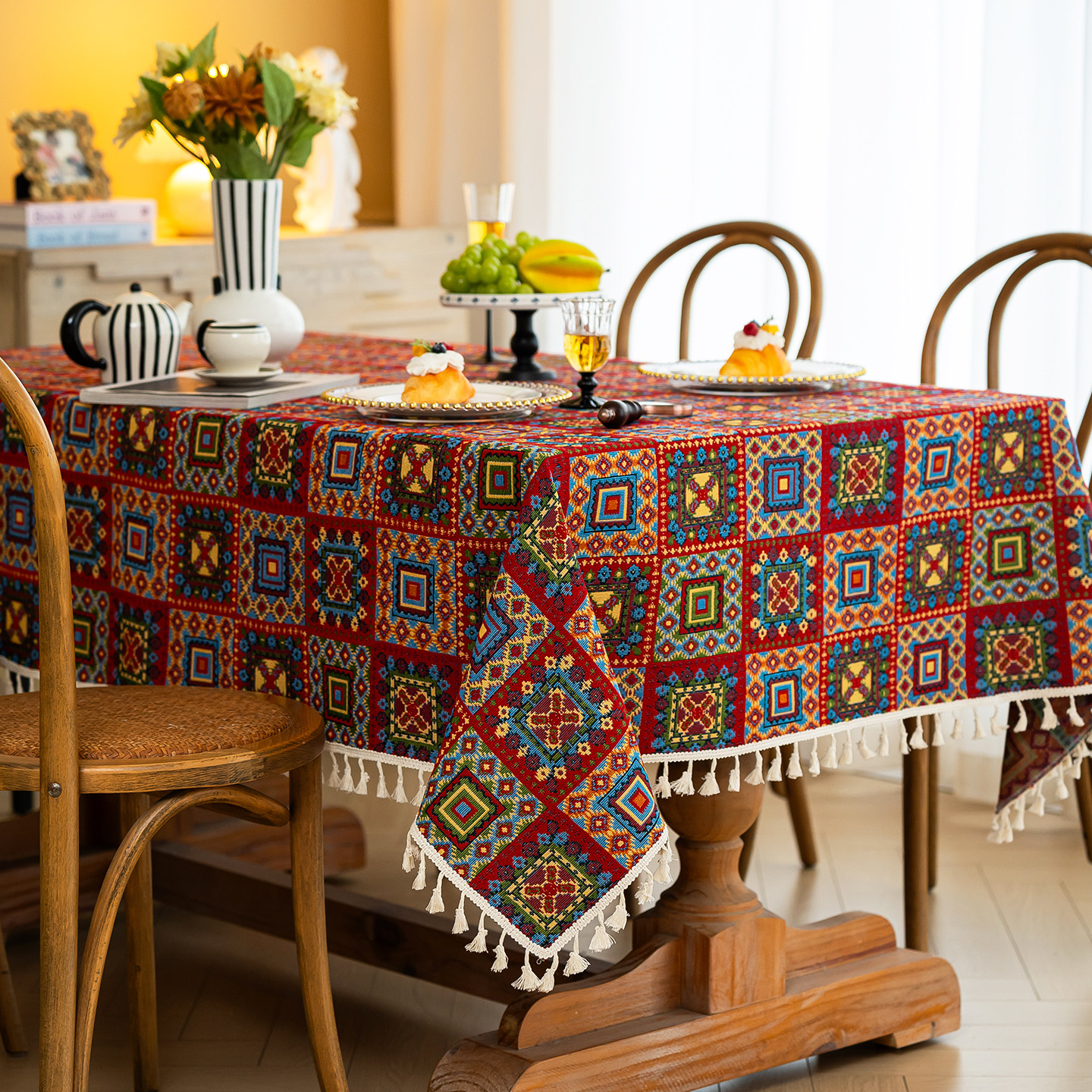 棉麻桌布法式复古餐桌布红色喜庆氛围感茶几布高级感台布盖布家用,淘宝优惠券,粉丝福利购,淘宝优惠卷