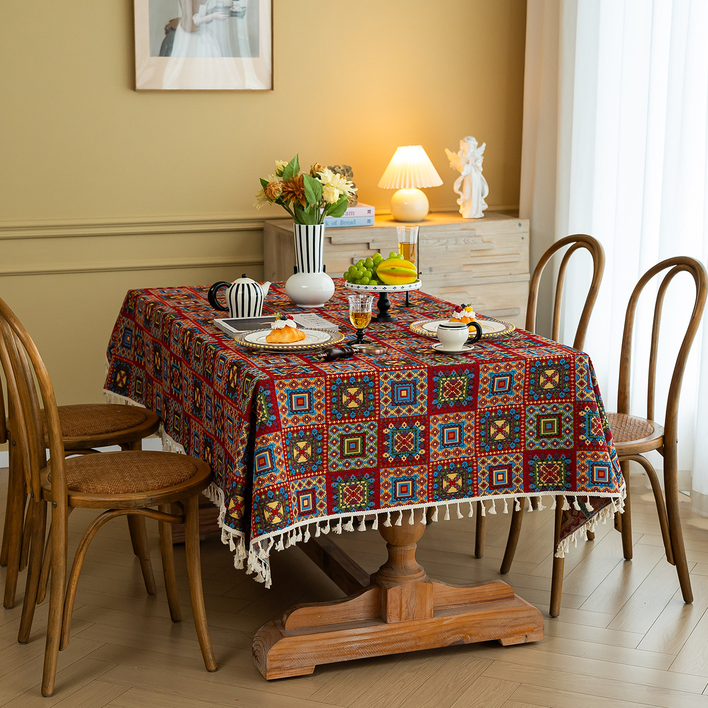 棉麻桌布法式复古餐桌布红色喜庆氛围感茶几布高级感台布盖布家用,淘宝优惠券,粉丝福利购,淘宝优惠卷