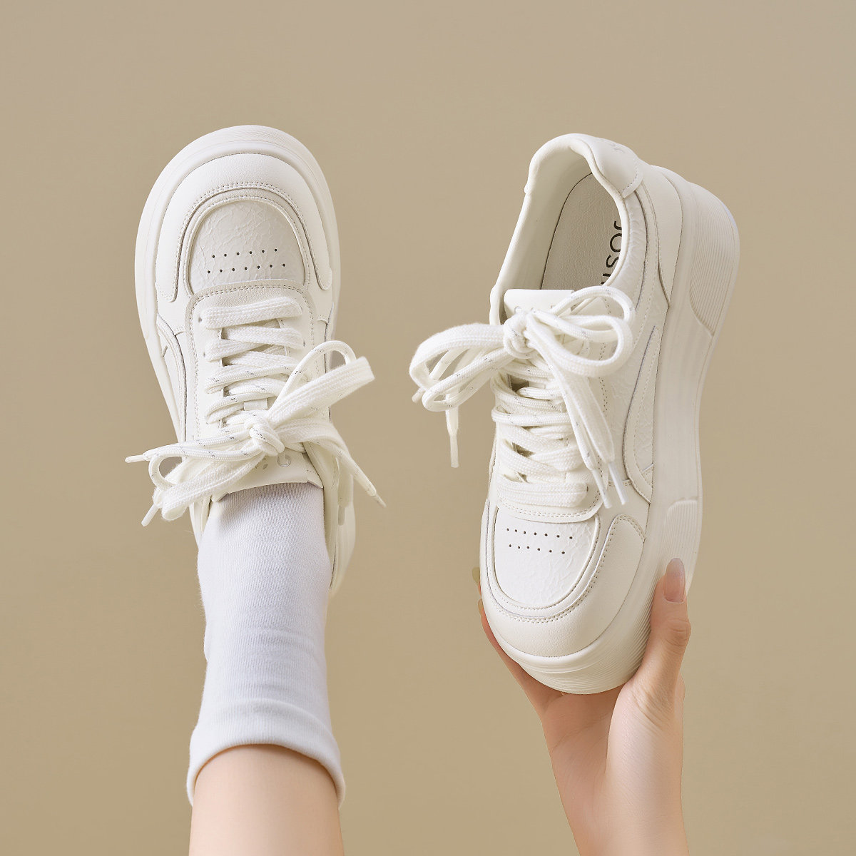 卓诗尼2026年春季新款厚底小白鞋女系带休闲板鞋百搭学生鞋,淘宝优惠券,粉丝福利购,淘宝优惠卷