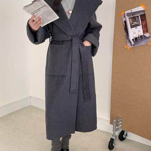 诺诺感连帽开襟羊毛外套(配腰带)（含65.8绵羊毛）s565A1 - 图2