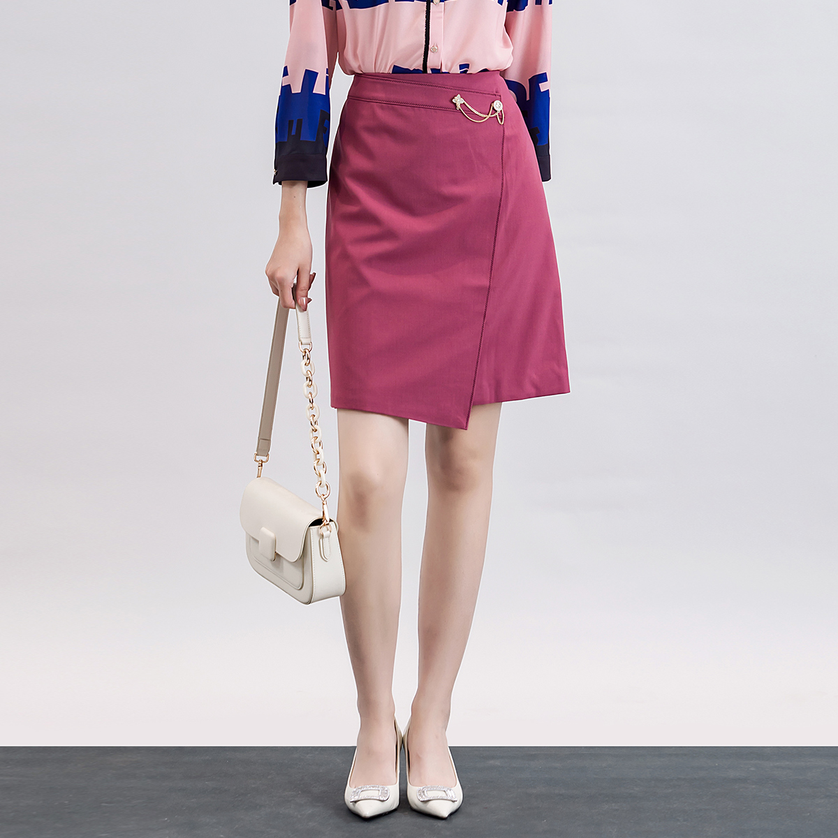 歌蒂诗秋季专柜新款时尚高腰不规则下摆A字半身裙女1C11Q1212 - 图0