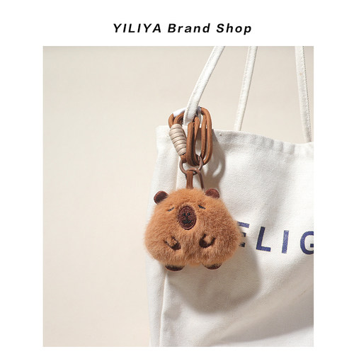 YILIYA吱吱叫卡皮巴拉毛绒包包挂件可爱佛系水豚包挂饰钥匙扣公仔 - 图0