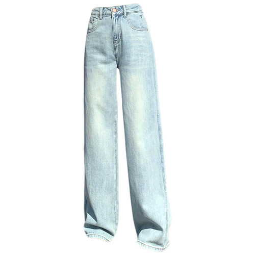 2026秋新款Jeans阿凡牛3234浅蓝V字显瘦窄版百搭女牛仔直筒阔腿裤 - 图3