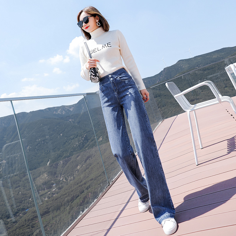 高腰直筒冬加绒加厚2021秋冬裤子 雪来赛奇牛仔裤