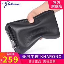 KHARONO Tide Cards Handbags Men Genuine Leather Wallet Mens Hands With Bag Large Capacity Casual Business Soft Bull Leather Hand Grip Bag