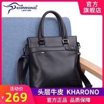 KHARONO Tide Cards Mens Bags Briefcase Genuine Leather Handbag Men Business Casual Vertical single shoulder Inclined Satchel Leather Bag