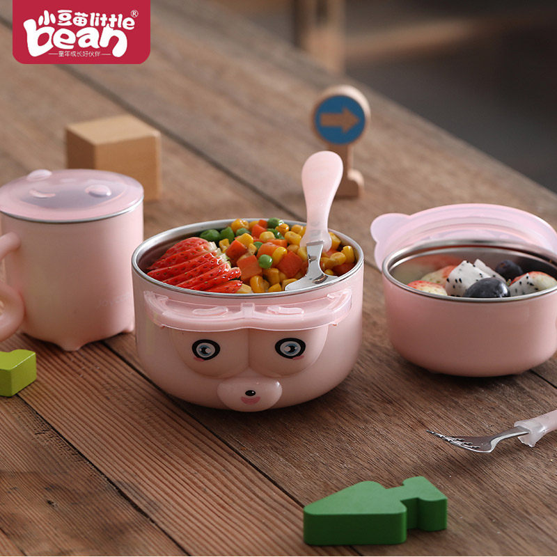 小豆苗注水保温碗儿童碗婴儿餐具宝宝辅食不锈钢防摔吸盘碗勺套装,淘宝优惠券,粉丝福利购,淘宝优惠卷