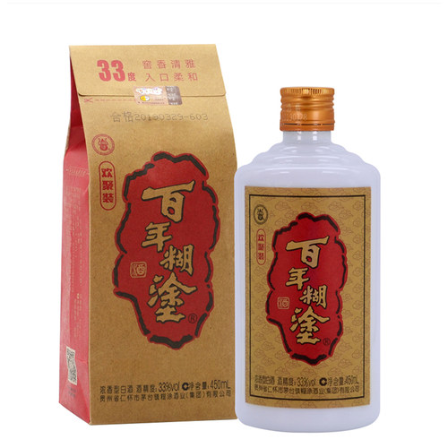 百年糊涂33度欢聚装450mL 国产浓香型低度白酒贵州红高粱酿制 - 图1