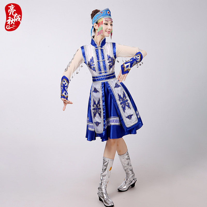 新款蒙古舞蹈少数民族短长款表演服 亮秋绒民族服装/舞台装