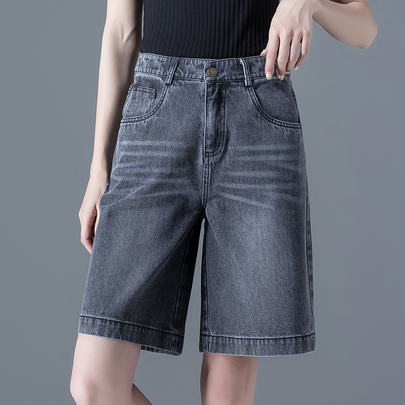 牛仔五分裤夏薄款宽松阔腿高腰短裤 凌丹娜牛仔裤