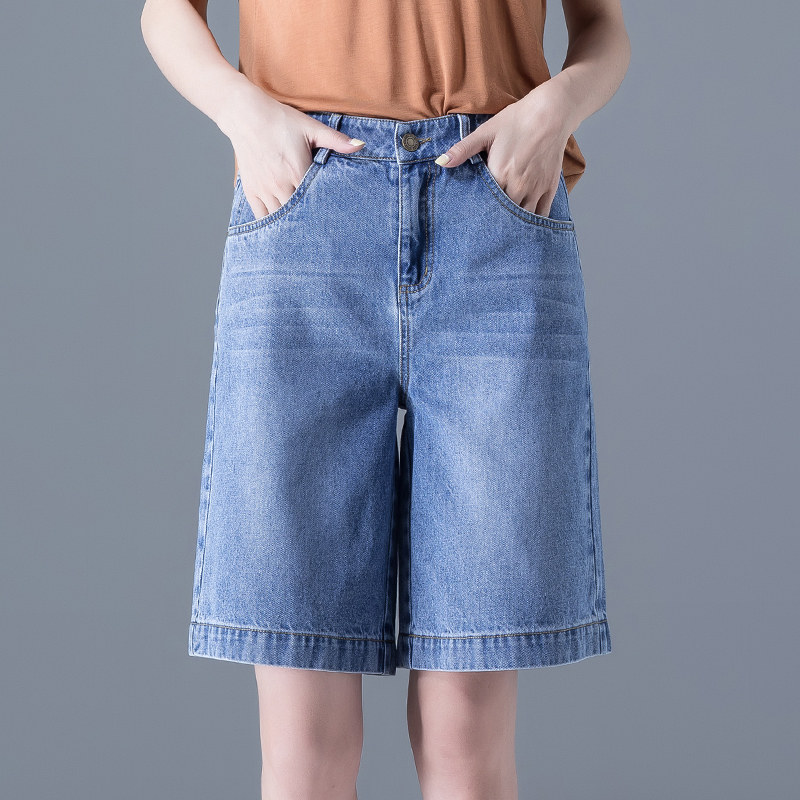 牛仔五分裤夏薄款宽松阔腿高腰短裤 凌丹娜牛仔裤