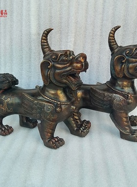 纯铜独角兽一对招财貔貅摆件