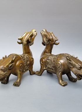 黄铜桌面摆件玄关貔貅双头兽