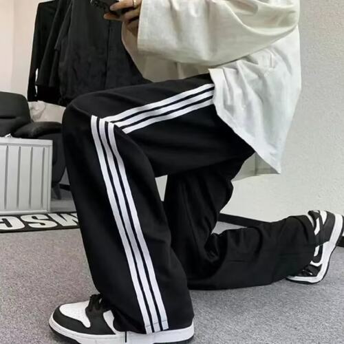 三条杠运动卫裤男夏季美式薄款宽松直筒男生裤子日系简约休闲长裤 - 图1