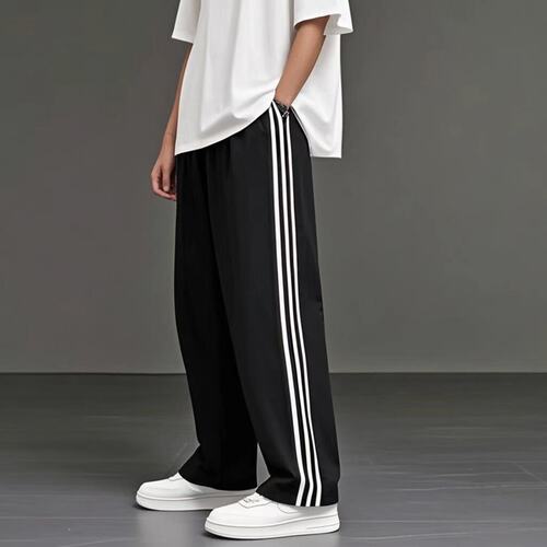 三条杠运动卫裤男夏季美式薄款宽松直筒男生裤子日系简约休闲长裤 - 图0