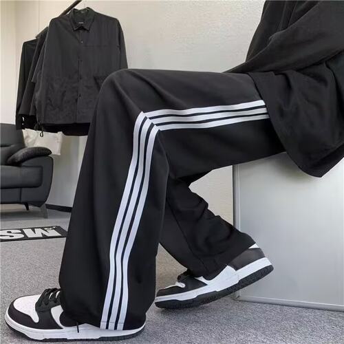 三条杠运动卫裤男夏季美式薄款宽松直筒男生裤子日系简约休闲长裤 - 图3