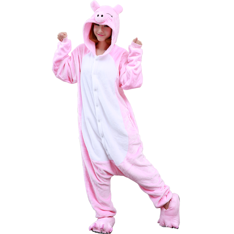 秋冬季法兰绒男女情侣粉猪卡通睡衣 一阳指服饰睡衣/家居服套装