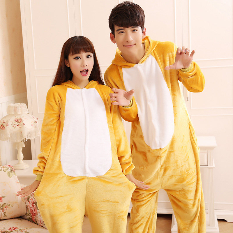 秋冬款法兰绒男女情侣可爱成人睡衣 一阳指服饰睡衣/家居服套装