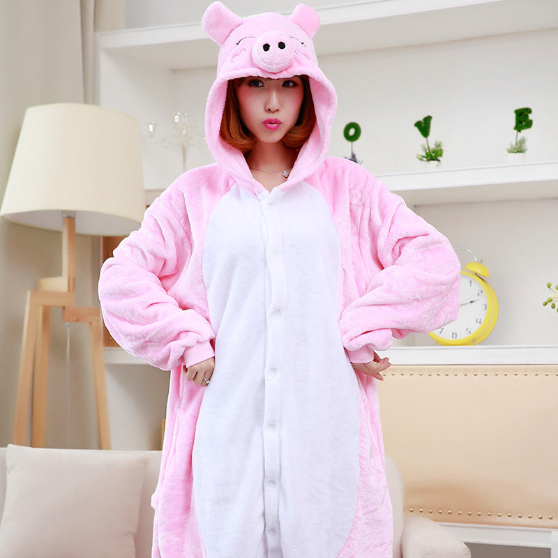 秋冬季法兰绒男女情侣粉猪卡通睡衣 一阳指服饰睡衣/家居服套装