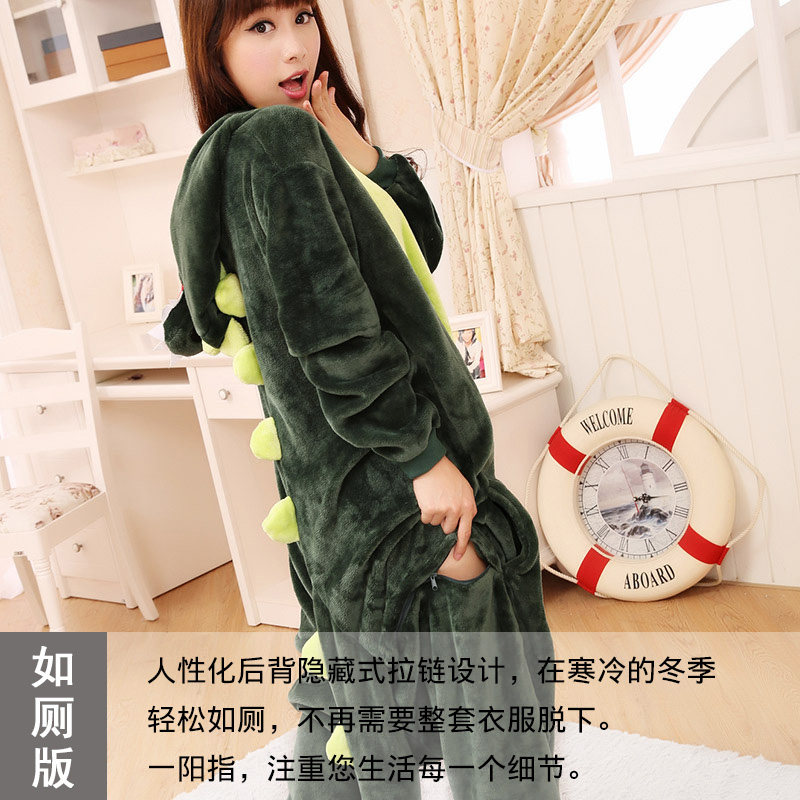 秋冬季男女法兰绒恐龙动物卡通睡衣 一阳指服饰睡衣/家居服套装