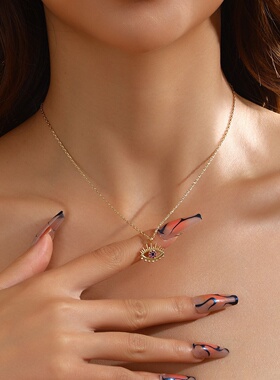 ebay跨境热卖欧美时尚恶魔眼红眼睛镶锆石闪亮吊坠钻石女士项链
