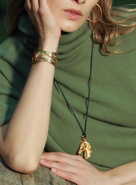 现货亚马逊跨境小马黑色皮绳项链女毛衣链复古毛衣链项链百搭