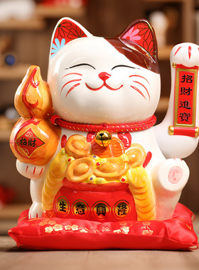 网红太阳能日式陶瓷招财猫摆件开业礼物店铺收银台前台自动摇招手