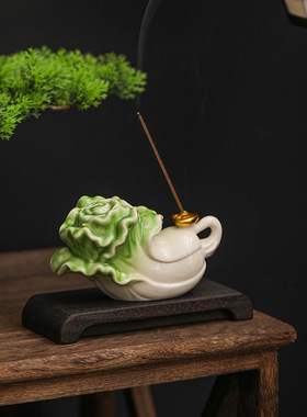 中式陶瓷白菜百财线香底座香炉