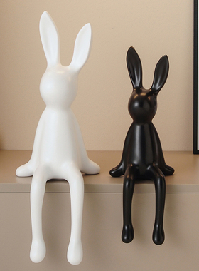 意式极简黑白兔玄关装饰摆件