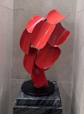 抽象红色植物叶子雕塑落地摆件