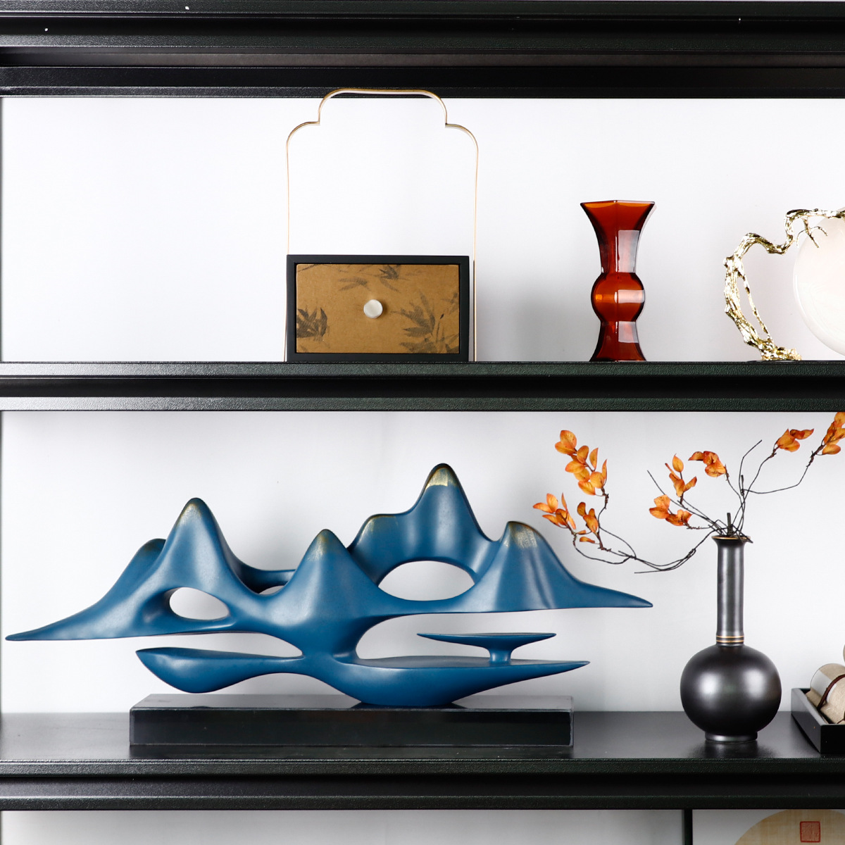 新中式假山摆件书房茶室高级感宋代美学花瓶客厅酒柜博古架装饰品 - 图0