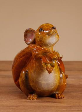 满载而归鼠全铜桌面摆件