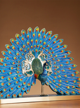 孔雀开屏铜摆件家居玄关电视柜办公室装饰中式新居招财乔迁送礼品