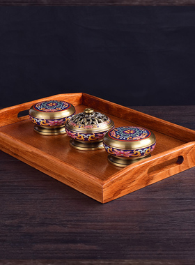 纯铜戒定真香套餐珐琅彩托盘佛具