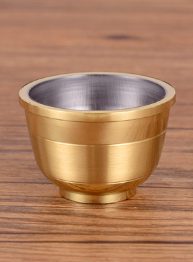 供奉佛前观音圣水杯家用拜神黄铜茶杯酒杯三杯连座贡台财神杯供杯