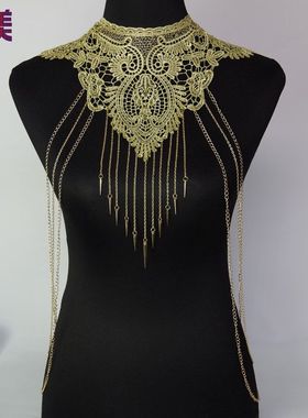 美西美bodychain饰品金色蕾丝链