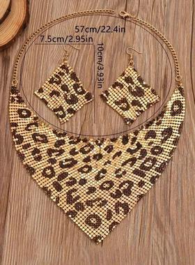 欧美豹纹亮珠片女士三角巾项链