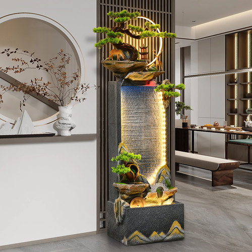 新中式高山流水生财山水摆件循环水幕墙客厅装饰假山喷泉招财景观 - 图0