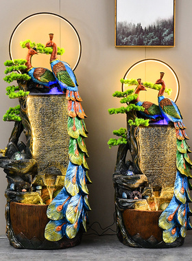 孔雀流水摆件家居饰品客厅水幕墙