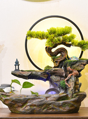 假山流水喷泉新中式桌面装饰摆件