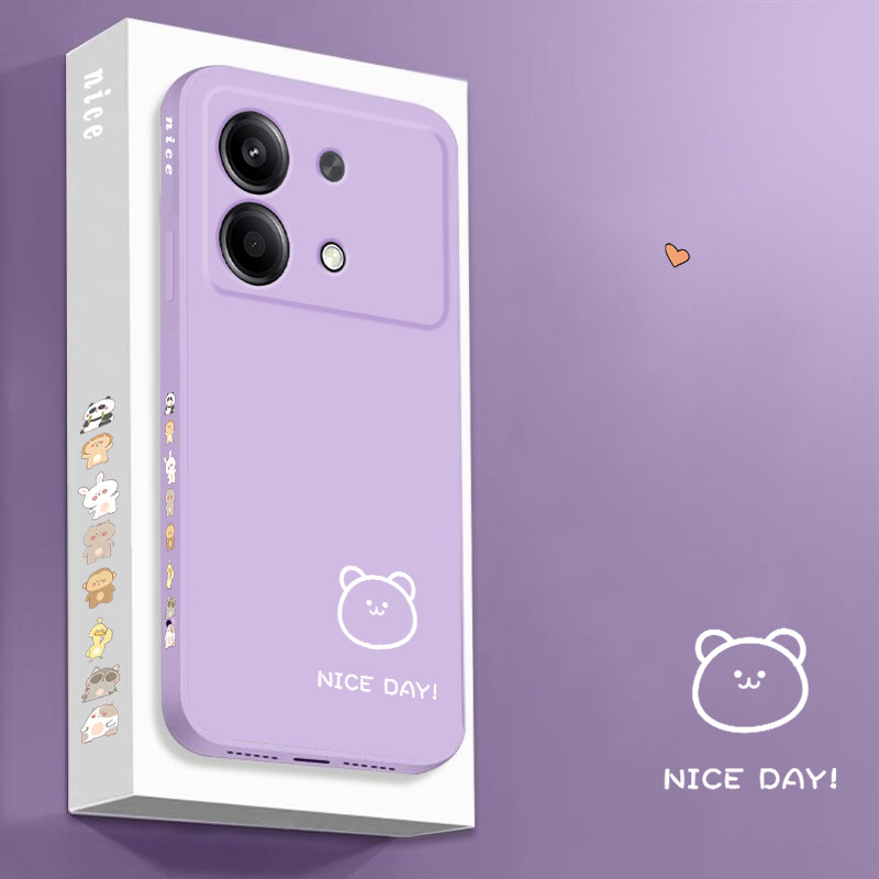 适用于红米note13rpro手机壳简画熊和兔红米小米note13RPro新款耐脏中国风男女全包液态硅胶Note13Rpro软壳