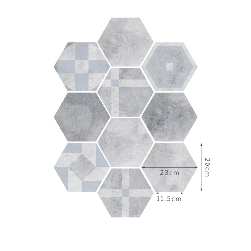 Funlife新款六角地板贴 浴室厨房防水防滑自粘装饰六边形灰色墙贴