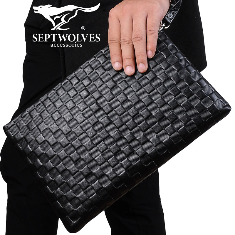 男士七匹狼真皮手拿商务夹包小男包 septwolves赤古男士包袋