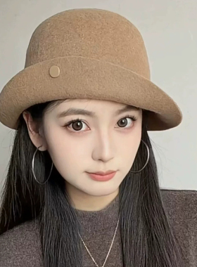 法式赫本风千金黑色羊毛翻檐礼帽女2026秋冬新款高级感百搭渔夫帽