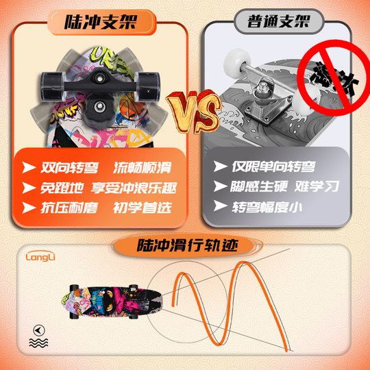 Langli high-quality maple land surfboard without pedaling