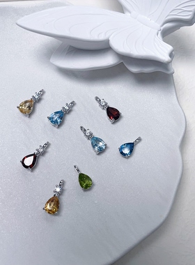 【经典小水滴】s925纯银天然水晶吊坠项链托帕石榴石黄水晶橄榄石