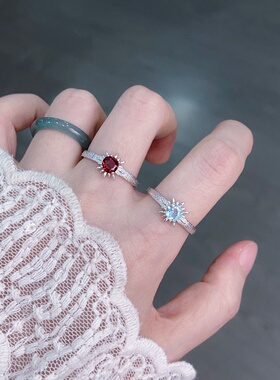 【浮光】s925纯银天然石榴石托帕石戒指女高级感极光拉丝首饰礼物