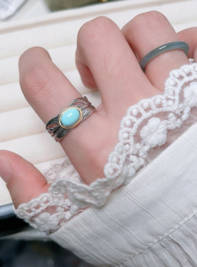 6.16更新【松石戒指手链】原矿松石戒指绿松s925纯银女指环手链