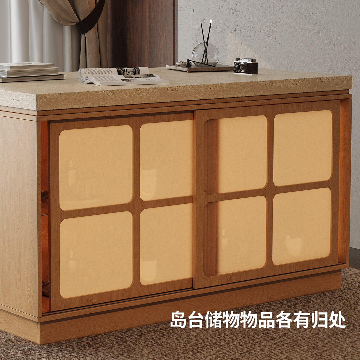 定制原木风实木岛台餐桌一体式设计储物功能简约现代家用厨房岛台,淘宝优惠券,粉丝福利购,淘宝优惠卷